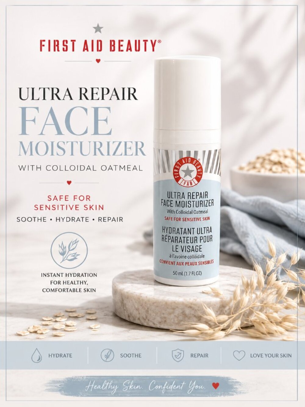 First Aid Beauty Ultra Repair Face Moisturizer Colloidal Oatmeal 1.7 oz 50mL